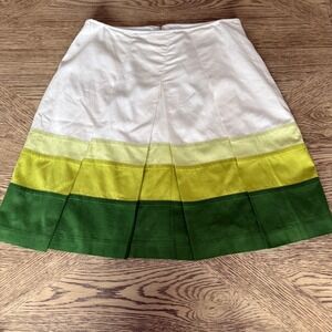 Talbots Petites White Green Colorblock Ombre Pleated A-Line Skirt Size 14P